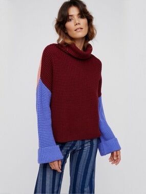 Free People Party City Oversized Chunky Knit Colorblock Sweater